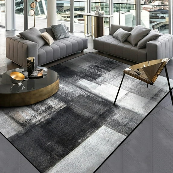 Black Gray Geometric Area Rugs Indoor Non-Slip Rug, Abstract Black Gray Rug Floor Mats Home Decor Carpet For Entryway Living Room 4' x 5'