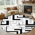 thumbnail image 1 of Black Gray Geometric Stripes Round Living Room Rugs 5 ft, Modern Abstract Lines Maze Washable Area Rug with Non-Slip Sturdy Edge Binding Round Carpet for Entryway Kitchen Bedroom Bathroom, 1 of 9