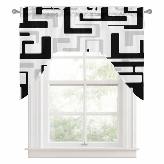 Black Gray Geometric Stripes Swag Valance for Windows, Modern Abstract ...