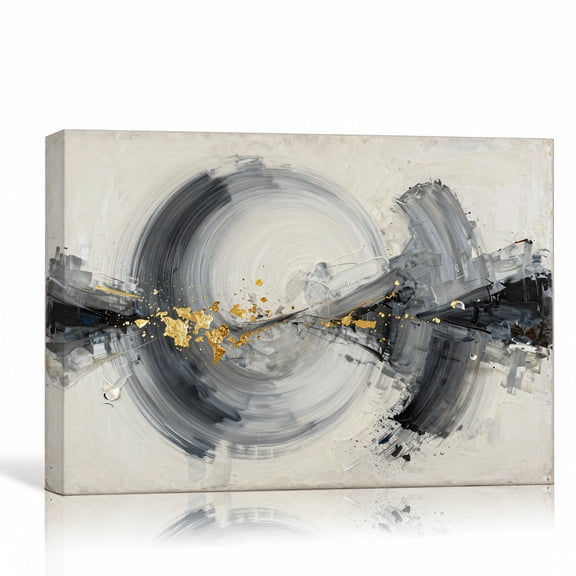 Black Gray Gold Abstract Swirl Modern Minimalist Painting Gallery Wrapped Canvas Wall Art for Living Room Bedroom Office Decor 30"L x 20"W