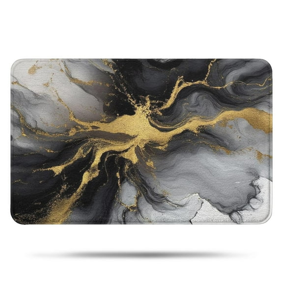Black Gray Gold Marble Pattern Bathroom Rugs Mat,Non Slip Microfiber Bathroom Rug,Rubber Backing,Soft Bathroom Mats for Bathroom Floor,Tub and Shower,17x27in(43x68cm)
