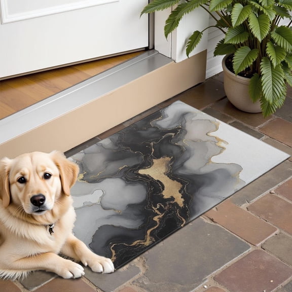Black Gray Gold Marble Pattern Door Rugs,Washable Non Slip Door Mats Indoor,Decorative Door Mats,Entry Mat Indoor for Entrance,Bedroom,Kitchen,Bathroom,16"x24"