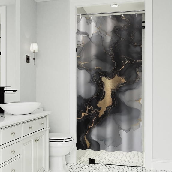 Black Gray Gold Marble Pattern Shower Curtain 36"x72" ,Bathroom Decorative Shower Curtains Set with 12 Hooks,Modern Waterproof Washable Shower Curtain