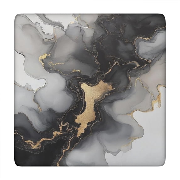 Black Gray Gold Marble Pattern Square Fitted Tablecloth with Elastic Edge,Square Table Cover,Washable Elastic Table Cover for Home Kitchen Party Decor 34"x34"