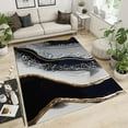 thumbnail image 1 of Black Gray Golden Marble Texture Area Rugs, Light Luxury Irregular Geometric Stripe Art Home Decor Rug, Soft Machine Washable Kids Carpet For Front Porch Kitchen Entryway 5'3" x 6'7", 1 of 6