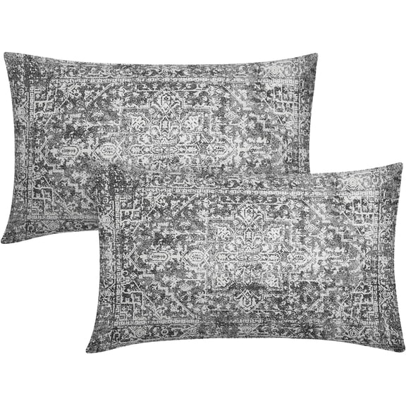 Black Gray Grey Boho Lumbar Pillow Covers 12x20 Inch Bohemian Carpet Ethnic Decorative Rectangle Pillow Cases Beige Tan Gray Floral Cushion Covers Farmhouse Home Decor For Sofa Couch Outdoor Set of 2