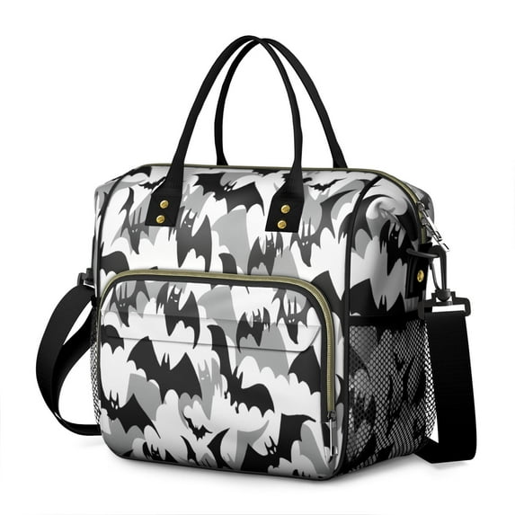 Black and Gray Halloween Bats Womens Lunch Box for Work,Insulated Large Lunch Bag for Tween and Teen,Loncheras Para Mujer,Leakproof Adult Lunch Bag for Work,Beach,Travel,Picnic,Camping