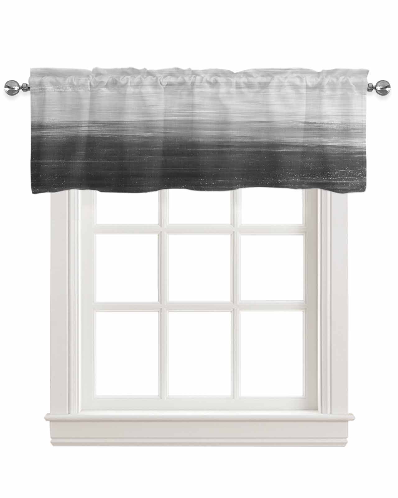 Black Gray Kitchen Valances for Windows Farmhouse Linen Window Valance Curtain for Living Room Window Treatment Ombre Modern Oil Painting Aesthetics Abstract Art Valance Rod Pocket, 42 x 12 Inch