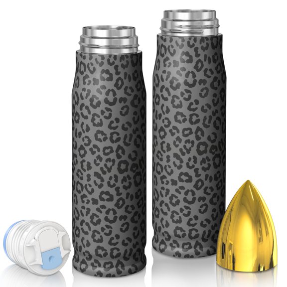 Black and Gray Leopard Print Bullet Tumbler, Vacuum Insulated Reusable Thermal Bottle Bpa-free Pc Lid Gifts Ideas for Teens Adults Office Workers Teachers