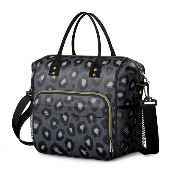 Black and Gray Leopard Print Insulated Leakproof Lunch Box for Women, Large Lunch Bag for Tween Teen Adult, Loncheras Para Mujer for Work Beach Travel Picnic Camping