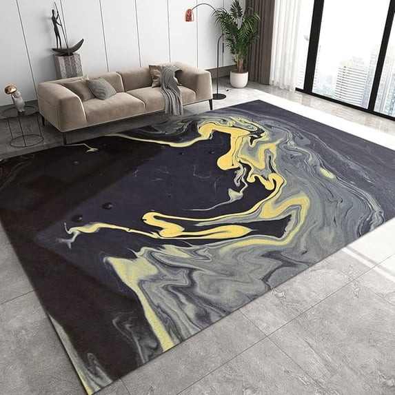 Black Gray Marble Area Rugs, Ink Art Graffiti Irregular Anti-Slip Apartment Carpet, Bedroom Rug Fuzzy Plush Soft Machine Washable Apply To Living Room Family And Pet 4x5ft