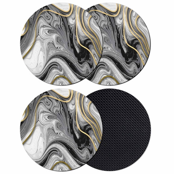 Black Gray Marble Coasters Set of 4, Absorbent Coasters for Drinks, Vintage Golden Abstract Patterned Coaster for Desk Coffee Table Protection, Home Decor House Warming Gifts 4"