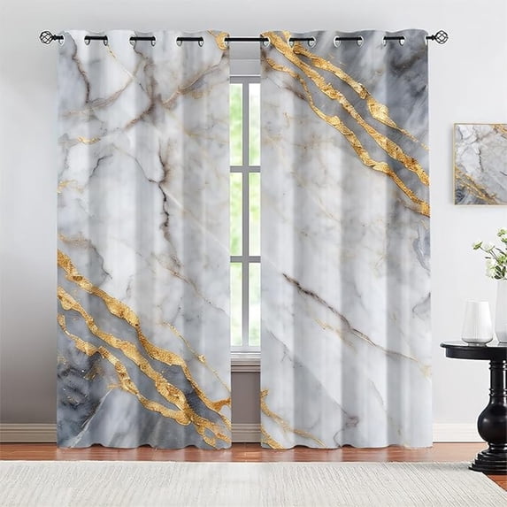 Black And Gray Marble Texture Blackout Curtains, Luxury Platinum Agate ...