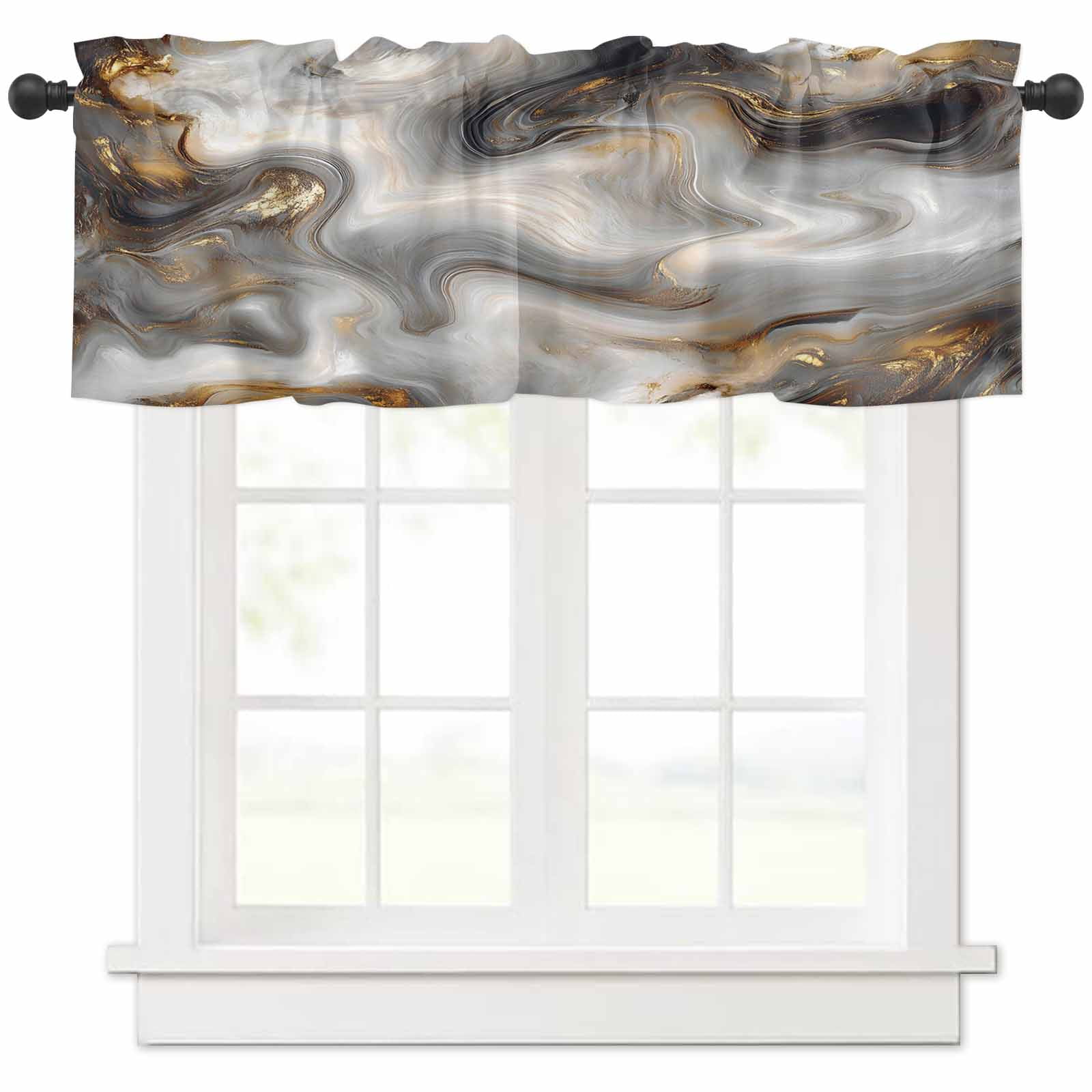 Black Gray Marble Valances for Windows Farmhouse Kitchen Curtains