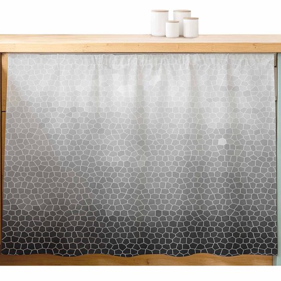 Black Gray Mosaic Cabinet Curtains 11"W x 13"L, Minimalist Abstract Hexagonal Grid Soft Gradient Under-Desk Privacy Dust Proof Drape Dishwasher Curtain Sink Skirt for Kitchen Closet Bathroom Laundry