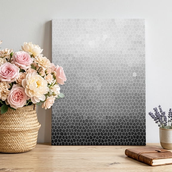 Black Gray Mosaic Canvas Wall Art for Living Room, Minimalist Abstract Hexagonal Grid Soft Gradient Poster Print Painting for Bedroom Office Home Decoration Wall Pictures Prepare To Hang 8"x12"