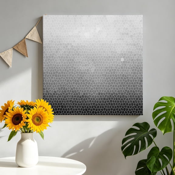 Black Gray Mosaic Canvas Wall Art, Minimalist Abstract Hexagonal Grid Soft Gradient Pictures Wall Decor Wooden Framed Artwork Art Prints for Living Room Hallway Bedroom Office 10"x10"