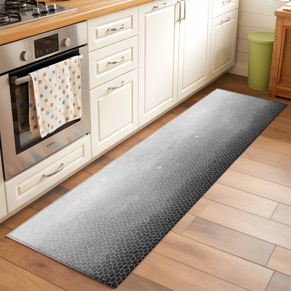 Black Gray Mosaic Runner Rug Non Slip 2x6 Minimalist Abstract Hexagonal Grid Soft Gradient Washable Rug Runner for Hallways Low Pile Kitchen Rugs Stain Resist Carpet for Bathroom Bedroom Entryway