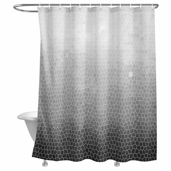 Black Gray Mosaic Shower Curtain, Minimalist Abstract Hexagonal Grid Soft Gradient Lightweight Waterproof Fabric Shower Curtain with Rustproof Grommets for Bathroom Bathtub 72x72in