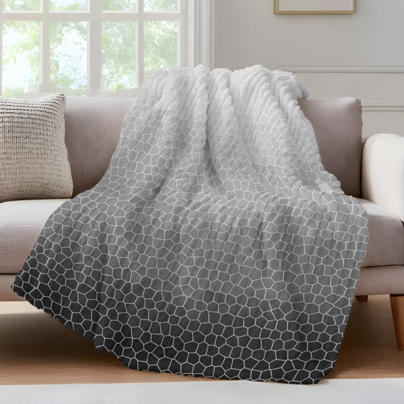 Black Gray Mosaic Throw Blanket for Couch Minimalist Abstract Hexagonal Grid Soft Gradient Soft and Warm Flannel 3D Striped Fluffy Fuzzy Fleece Blanket Lightweight Throw for Bed, Sofa 50 x 60 Inches