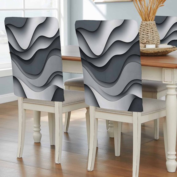 Black Gray Ombre Chair Back Covers, Removable Chair Covers for Dining Chairs Set of 4, Washable Chairs Slipcovers Back Seat Protector for Wedding Party 19"x20"
