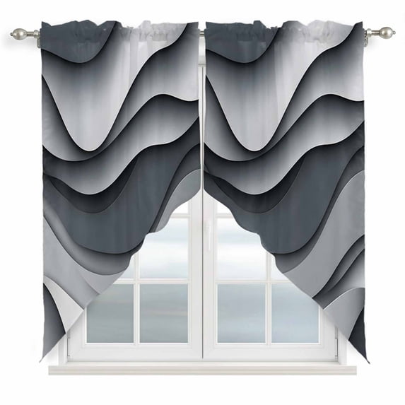 Black Gray Ombre Kitchen Window Curtains, Swag Curtains Valance for Bedroom Living Room Bathroom, Modern Abstract Moire Art Geometric Rod Pocket Window Treatment Curtain Block Drapes 2 Panels 28"x36"