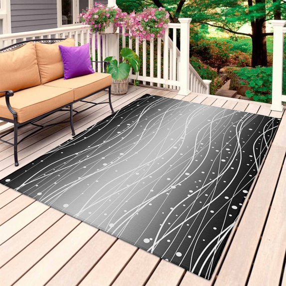 Black Gray Ombre Outdoor Rug 3x5 Ft, Non Slip Washable Area Rug, Modern Abstract Striped Polka Dots Patio Rugs Carpet Runner, Large Floor Mat for Indoor/Outdoor Deck Porch Camping