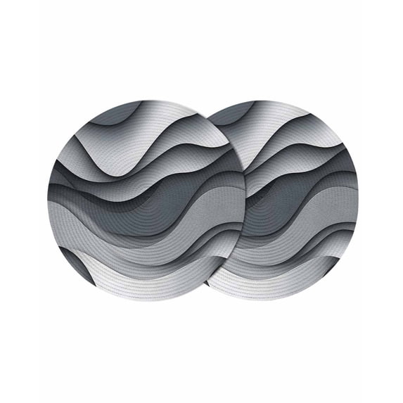 Black Gray Ombre Round 13 Inch Placemats Set of 2, Modern Abstract Moire Art Geometric HeatResistant Non Slip Place Mats for Dining Table, Wipeable Braided Kitchen Table Mats for Housewarming