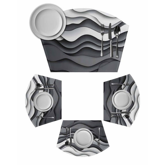 Black Gray Ombre Round Placemats Set of 2, Modern Abstract Art Geometric Moire Placemats for Round Dining Table Shape Wedge Placemats for Outdoor Indoor Wipeable Clean Table Place Mats
