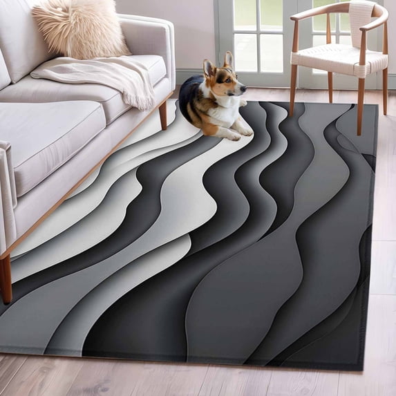 Black Gray Ombre Runner Rug 2.7x5 FT, Non Slip Entryway Carpet, Modern Abstract Art Geometric Moire Washable Soft Floor Carpet Entrance Mat Non-Shedding Throw Rug for Hallway Laundry Room Bedside