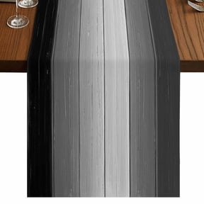 Black Gray Ombre Short Table Runner 48 Inches Long, Vintage Country Wooden Cotton Linen Table Runners Dresser Scarves, Fabric Tabletop Scarf Furniture Cover for Home Dinner Party Decor 13"x48"