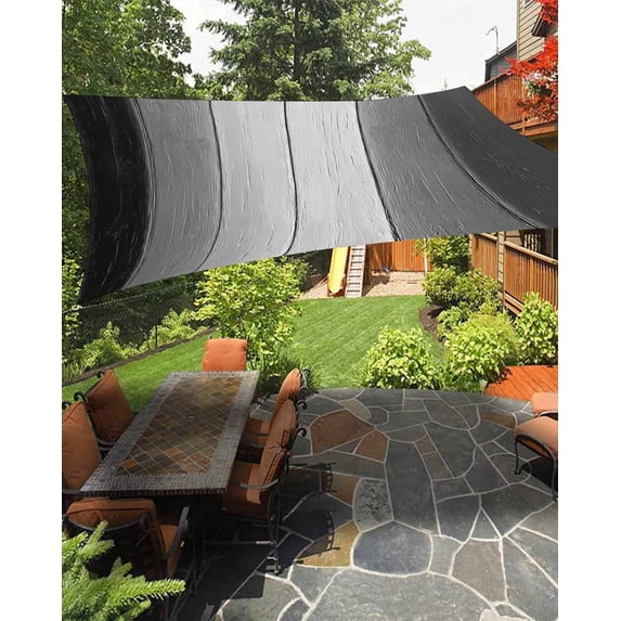 Black Gray Ombre Sun Sail Shades Rectangle Canopy,Sunlight Block Heavy Duty Curved Backyard Shade Cover, Vintage Country Wooden Waterproof Sun Shades for Patios Garden Pergola Outdoor 8'x10'