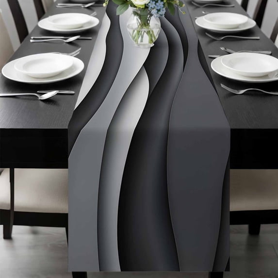 Black Gray Ombre Table Runner 90 Inches Long, Modern Abstract Art Geometric Moire Kitchen Coffee Dining Table Decoration for Home Party Birthday Wedding Home Decor 13x90 Inches