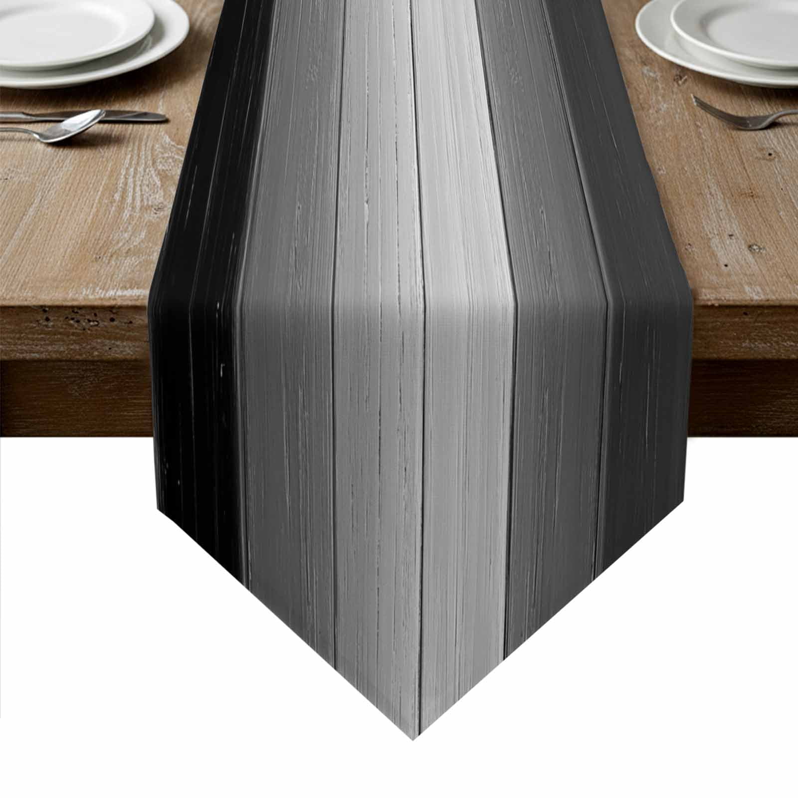 Black Gray Ombre Table Runner Linen Burlap Table Runner 120 Inches Long Vintage Country Wooden Dresser Scarves for Kitchen Island Coffee Dining Room Party Wedding Banquet Holiday Decoration 13"x120"