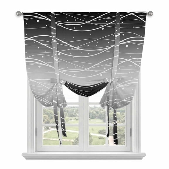 Black Gray Ombre Tie Up Curtains for Window, Thermal Insulated Balloon Shade Adjustable Rod Pocket Curtains Valance Panels for Kitchen Bathroom Cafe 34 x 45 Modern Abstract Striped Polka Dots
