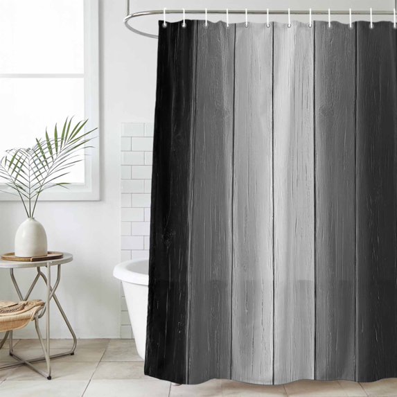 Black Gray Ombre Waterproof Fabric Shower Curtain, Vintage Country Wooden Waterproof Fabric Shower Curtain for Bathroom Curtains Bathtubs Hotel Washable Shower Curtains with 12 Hooks Small 36x78in