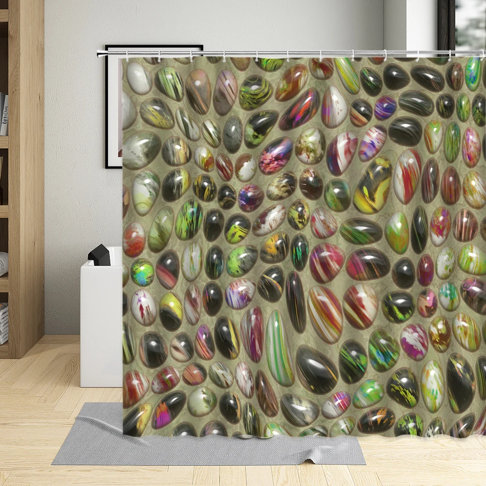 Black Gray Pebble Shower Curtains St Wall Grass Bathroom Set Bath ...