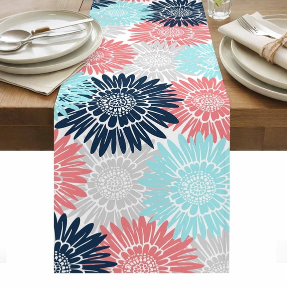 Black Gray Red Tea Sunflower Cotton Linen Table Runner Abstract ...