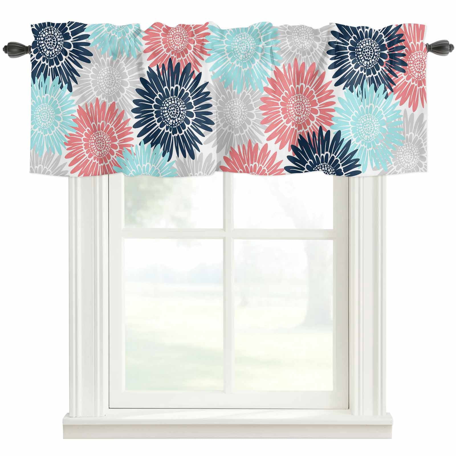 Black Gray Red Tea Sunflower Valances for Windows Abstract Blooming ...