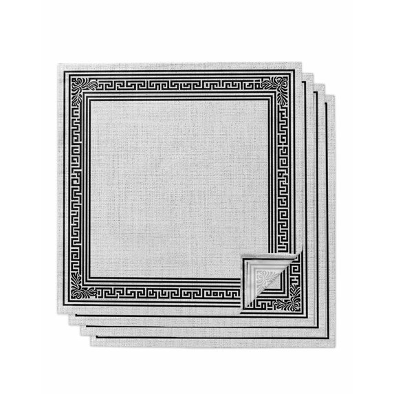Black Gray Retro Greek Key Cloth Napkins Set of 4 Reusable Dinner Napkins, Greece Ancient Rustic Geometric Cocktail Napkin Washable Table Napkins for Wedding/Holiday Party/Baby Shower 20"x20"