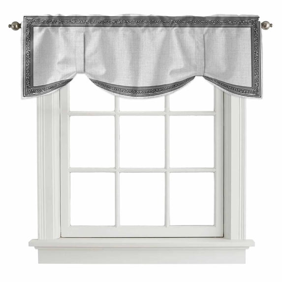 Black Gray Retro Greek Key Tie Up Valance Curtains for Windows, Kitchen Curtains Window Treatments, Greece Ancient Rustic Geometric Short Window Shades Valances for Bedroom Bathroom Cafe 42"x18"