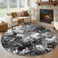 thumbnail image 1 of Black Gray Round Living Room Rugs 5 ft, Abstract Modern Polypropylene Pigment Taxture Vintage Washable Area Rug with Non-Slip Sturdy Edge Binding Round Carpet for Entryway Kitchen Bedroom Bathroom, 1 of 9