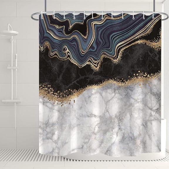 Black Gray Shower Curtain, Marble Shower Curtain For Bathroom Stall RV Abstract Art Decor Waterproof Fabric Shower Curtain Set With Hooks 36"W x 72"L