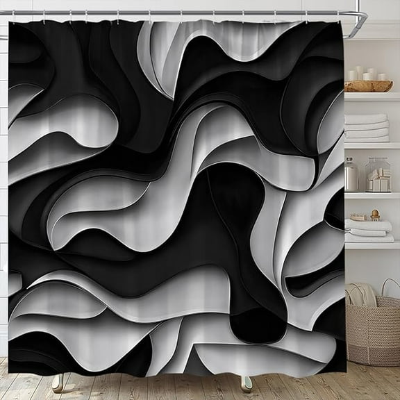 Black Gray Shower Curtain Modern Abstract Geometric 3D Gradient Design Futuristic Aesthetic Fashion Bathroom Curtains Decor Fabric Set Include Hooks 36"W x 72"L (Pack of 1)