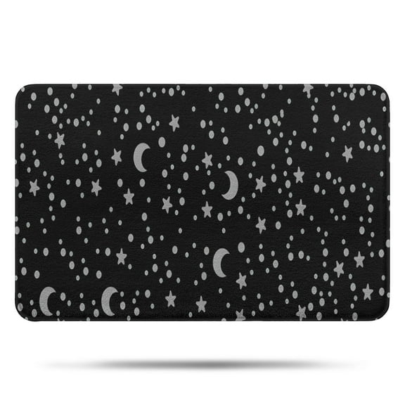 Black Gray Star Moon Pattern Bathroom Rugs Mat,Non Slip Microfiber Bathroom Rug,Rubber Backing,Soft Bathroom Mats for Bathroom Floor,Tub and Shower,17x27in(43x68cm)