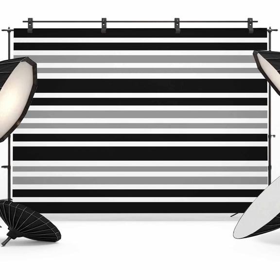Black Gray Striped Backdrop for Photography,Fabric Photo Background Backdrop,Horizontal Lines Simple Minimalist Photo Booth Background for Portrait Photoshoot Video Wedding Decoration Banner 7x5ft