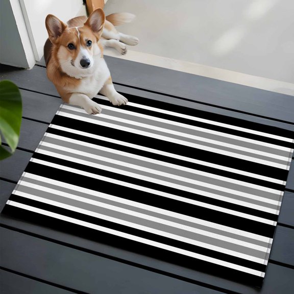 Black Gray Striped Bathroom Mat 2x3 FT, Non Slip Small Kitchen Mat, Horizontal Lines Simple Minimalist Washable Soft Backed Front Door Throw Rug Non-Shedding Indoor Outdoor Doormat for Entryway Sink