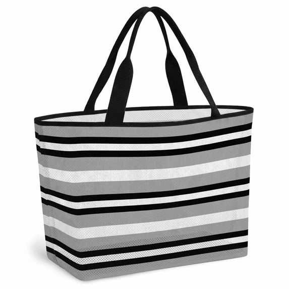 Black Gray Striped Beach Bag for Women, Large Breathable Mesh Beach Tote Bag, Contemporary Minimalist Lines Art Sandproof Lightweight Travel Bags for Vacation Picnic Swimming Pool 15.7"x15.7"x9.1"