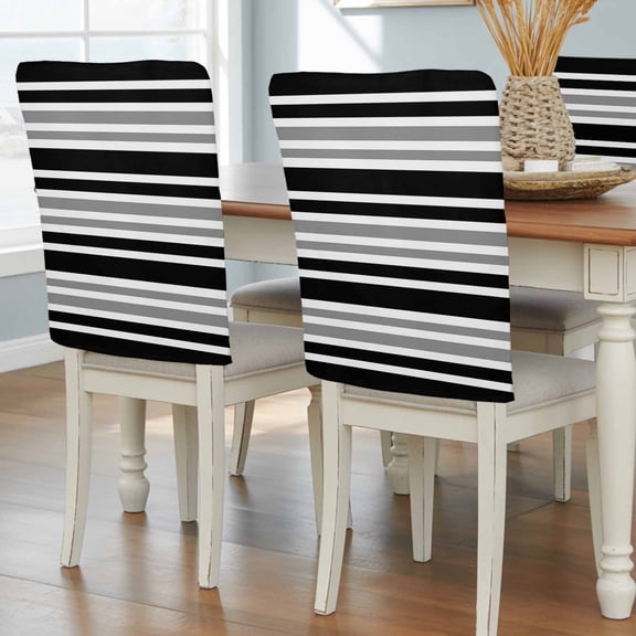 Black Gray Striped Chair Back Covers, Horizontal Lines Simple Minimalist Removable Chair Covers for Dining Chairs Set of 4, Washable Chairs Slipcovers Back Seat Protector for Wedding Party 19"x20"