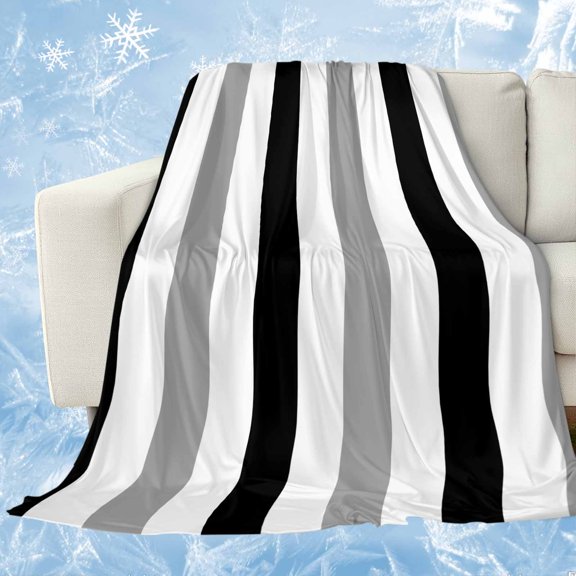 Black Gray Striped Cooling Blanket, Lightweight Breathable Summer Throw Blanket with Double Sided Cold Effect, Farmhouse Stripe Art Picnic Beach Blankets Bed Sheet for Hot Sleepers 30"x40"